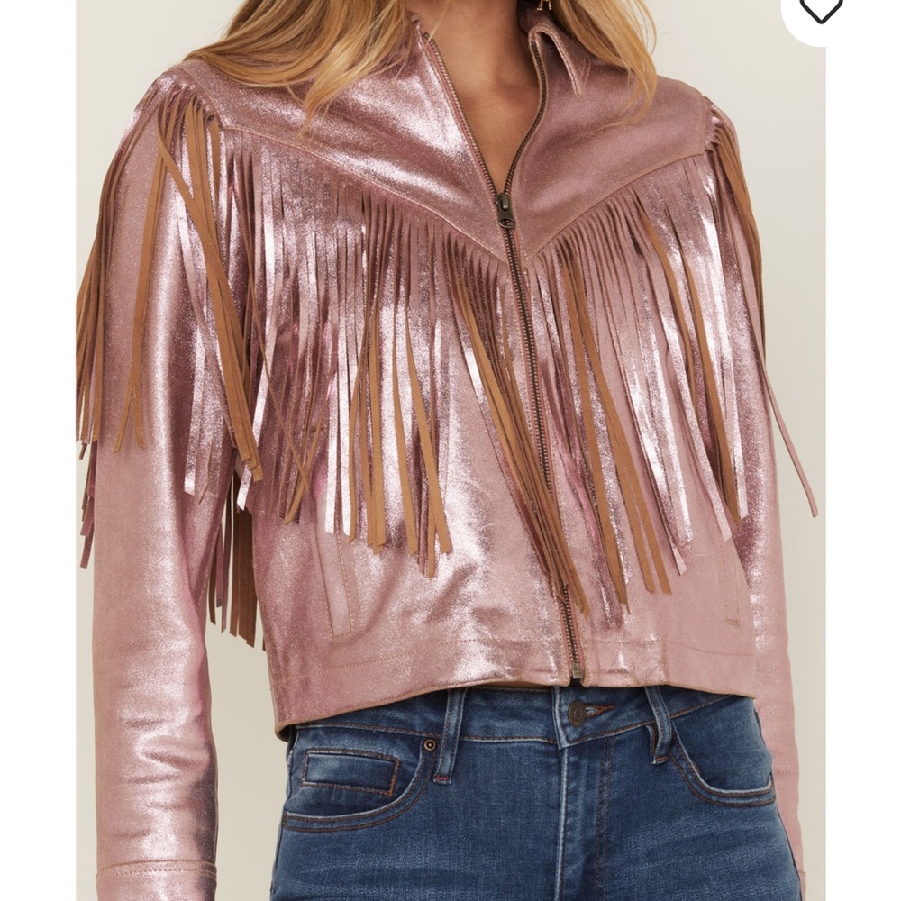 IDYLLWIND WOMEN'S DAY OFF LEATHER FRINGE PINK JACKET NWT Sz M